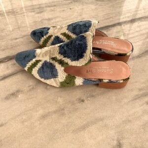 Turkish silk velvet ikat slipper shoes mules